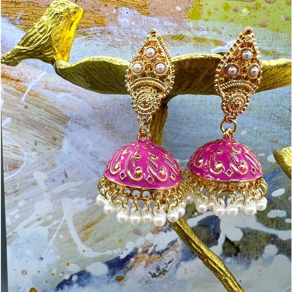 Trendy vintage style enamel, bohemian, boho  earrings with tassel beading.